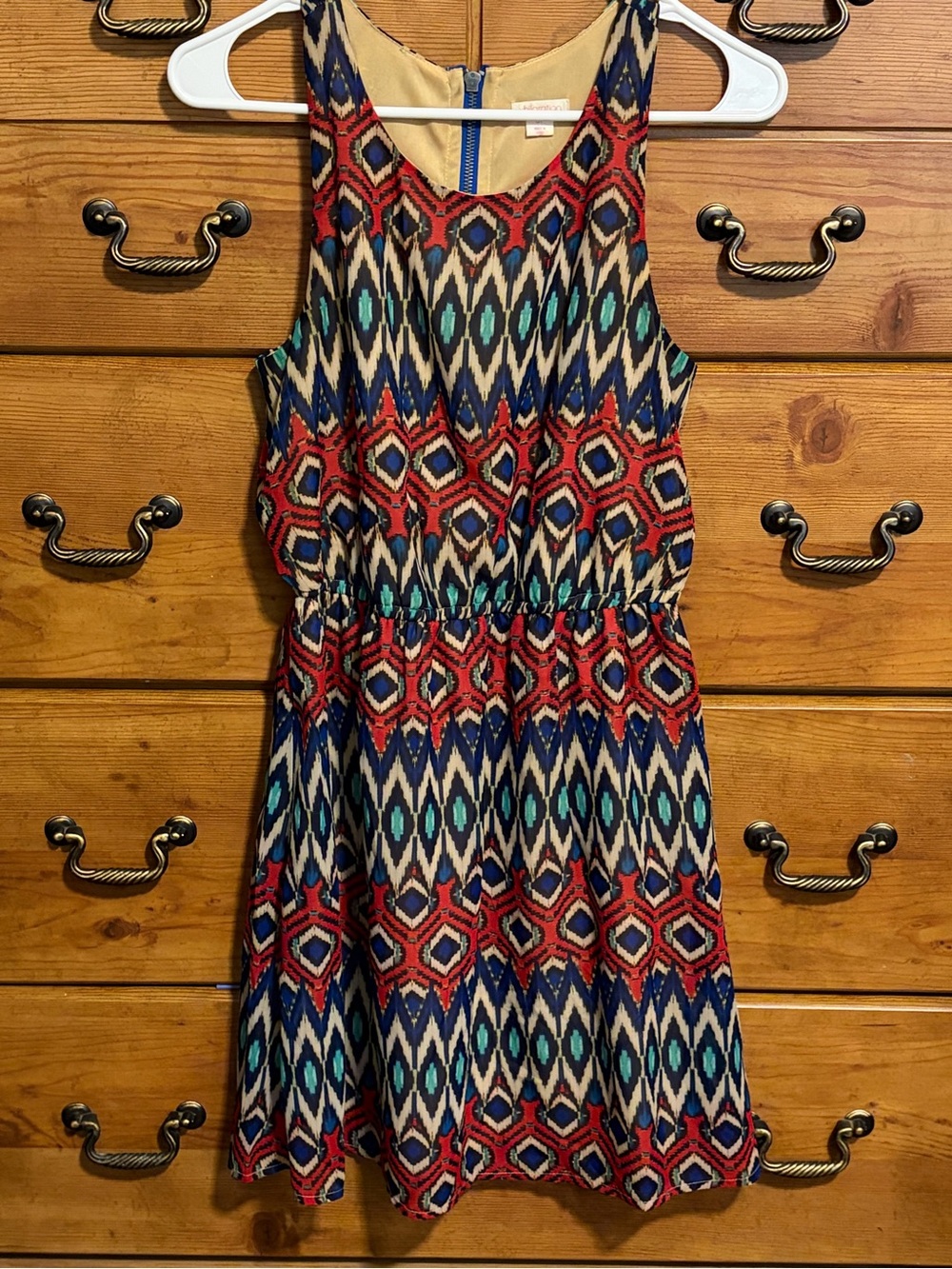 Xhilaration Sleeveless Geo Print Midi Dress in Red, Blue & Teal